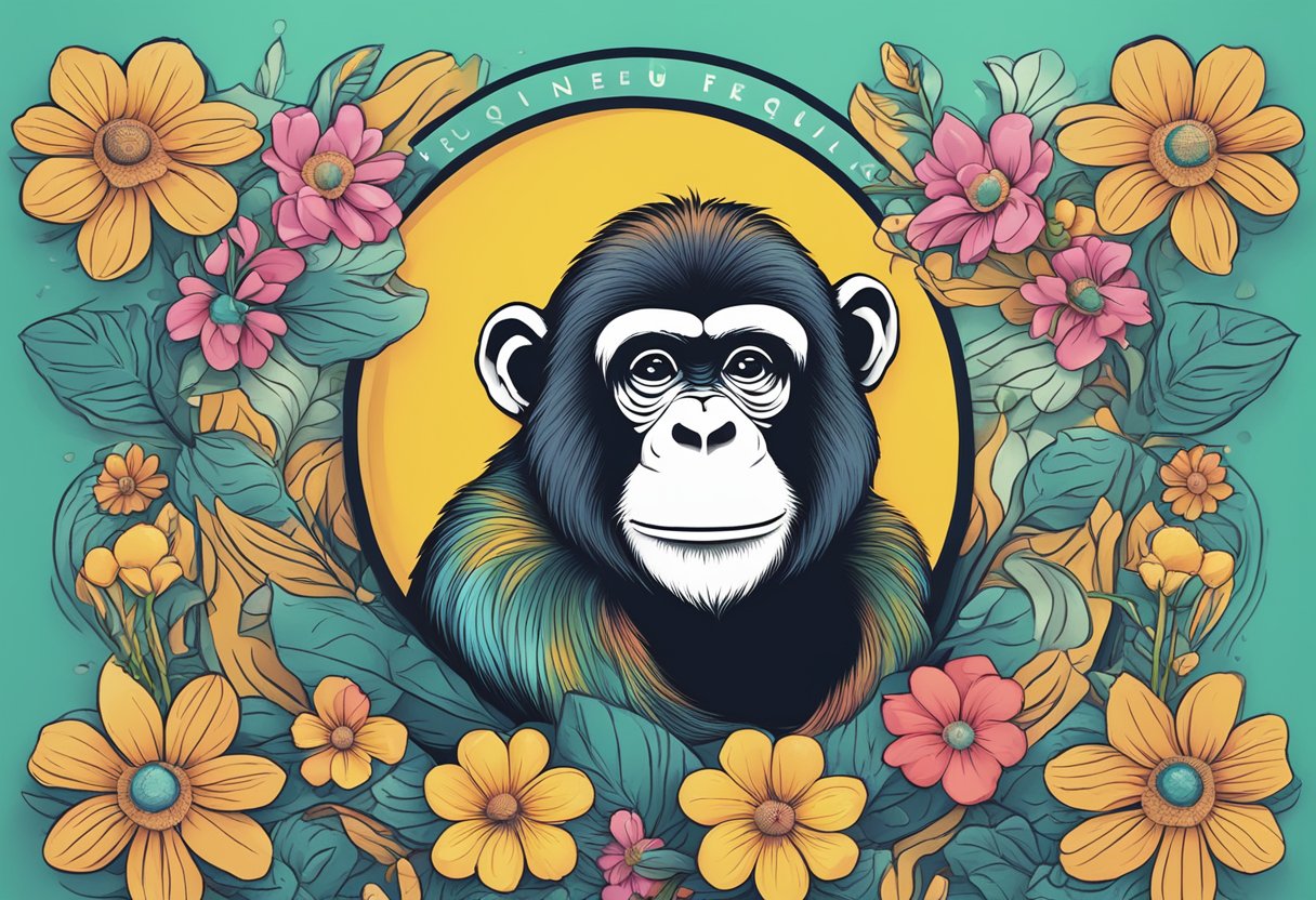 A colorful flower chimp logo surrounded by floating "Frequently Asked Questions" text
