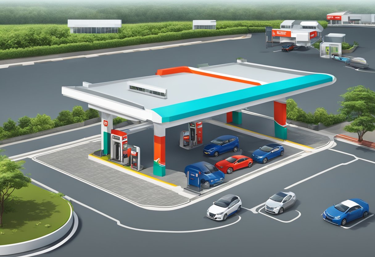 The Caltex Singapore station is easily accessible with multiple fuel pumps and a convenient layout for vehicles