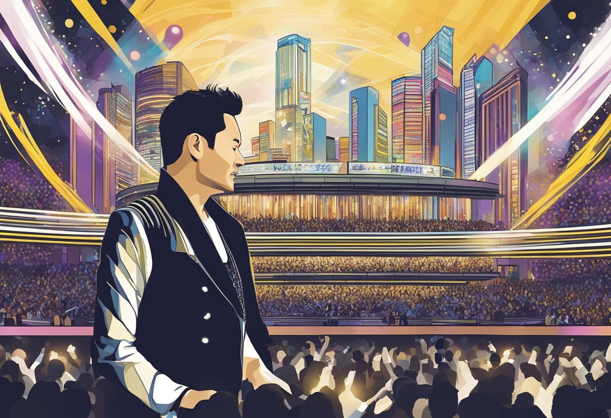 Jacky Cheung's concert tour in Singapore, featuring iconic performances and vibrant stage lighting