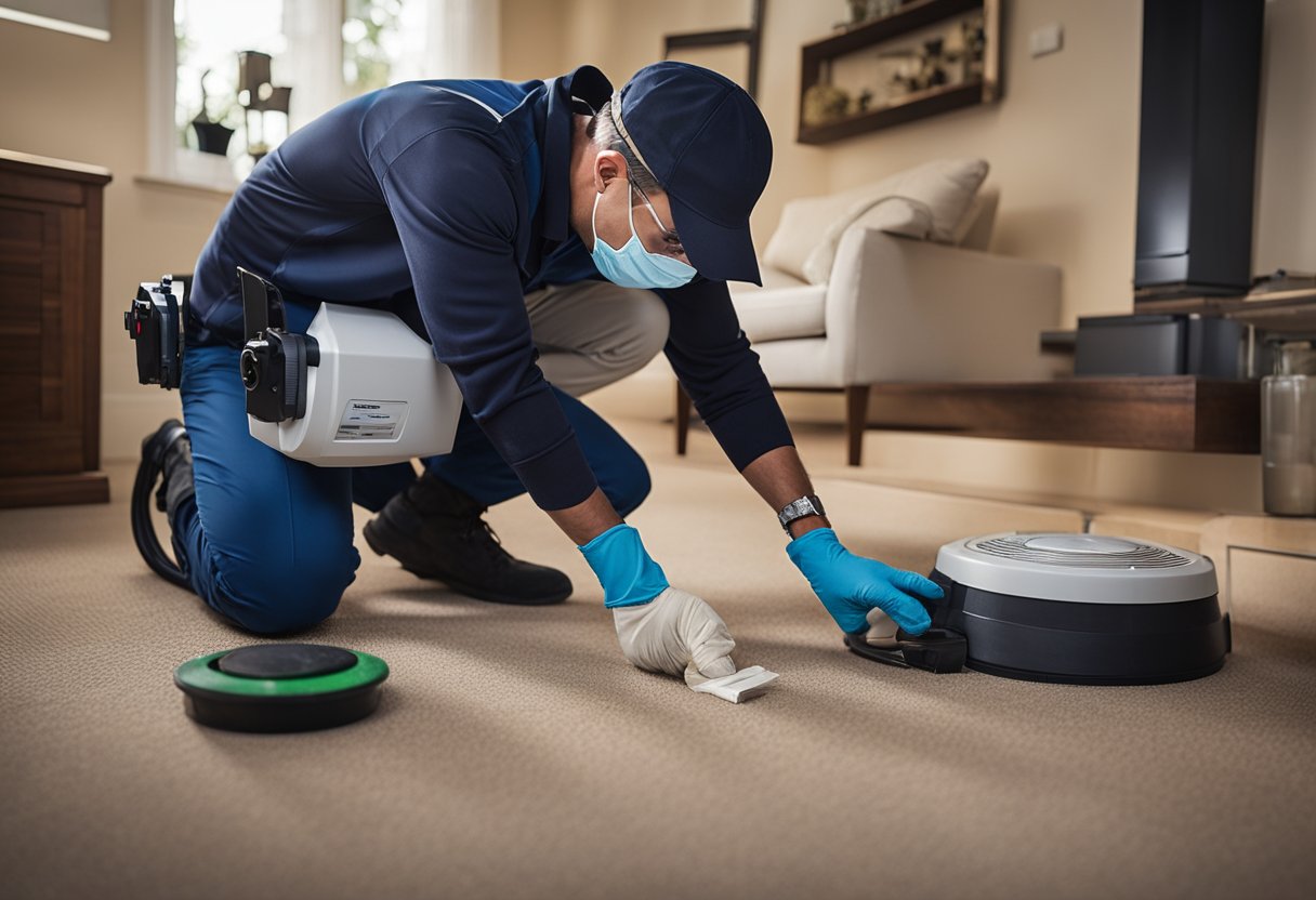 A pest control technician sets up traps and seals entry points in a Sydney home to prevent rodent infestations