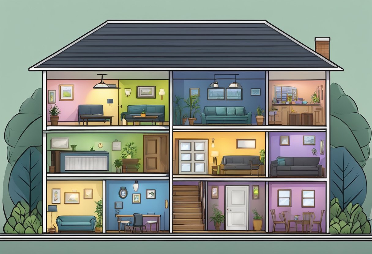 A smart home system detects intruders and adjusts lighting and temperature for security and comfort