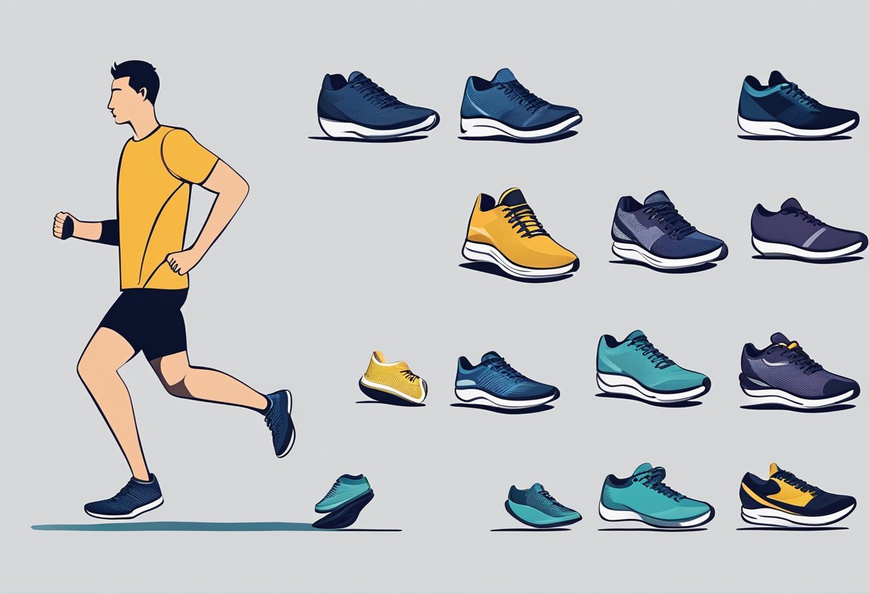 A runner tries on different shoes, analyzing their fit and support for their unique running style