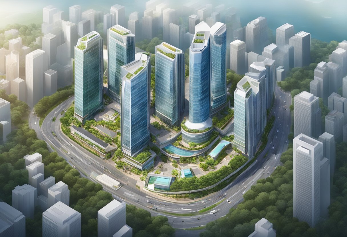 An aerial view of 61 Robinson Road, Singapore, with surrounding buildings and streets