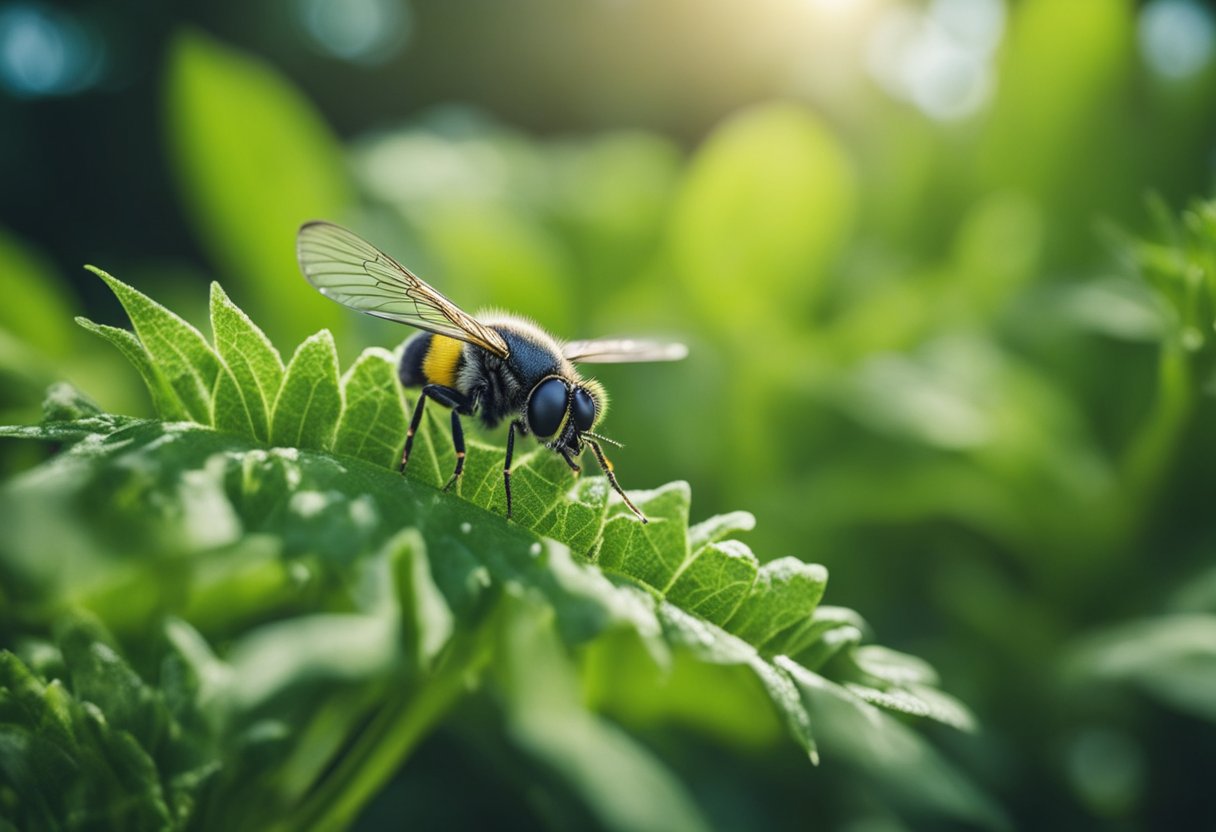 Healthy plants surrounded by natural predators and beneficial insects. No signs of chemical pesticides