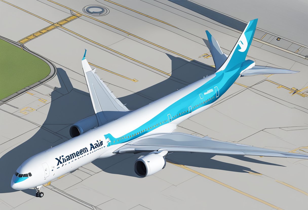 XiamenAir Singapore: A modern airplane parked at the airport gate, with the airline's logo prominently displayed on the tail and fuselage