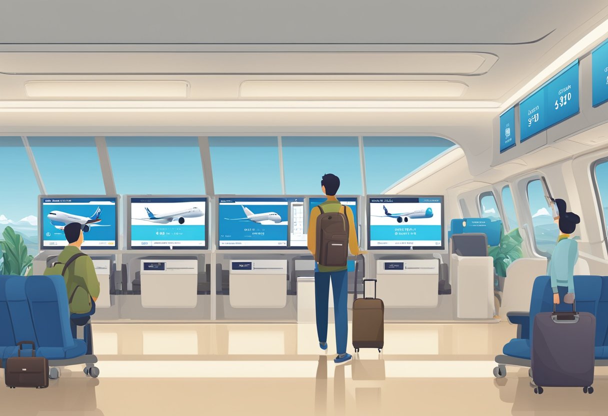 A traveler clicks "Book Now" on XiamenAir's website, selecting a flight from Singapore. The screen displays available dates and prices