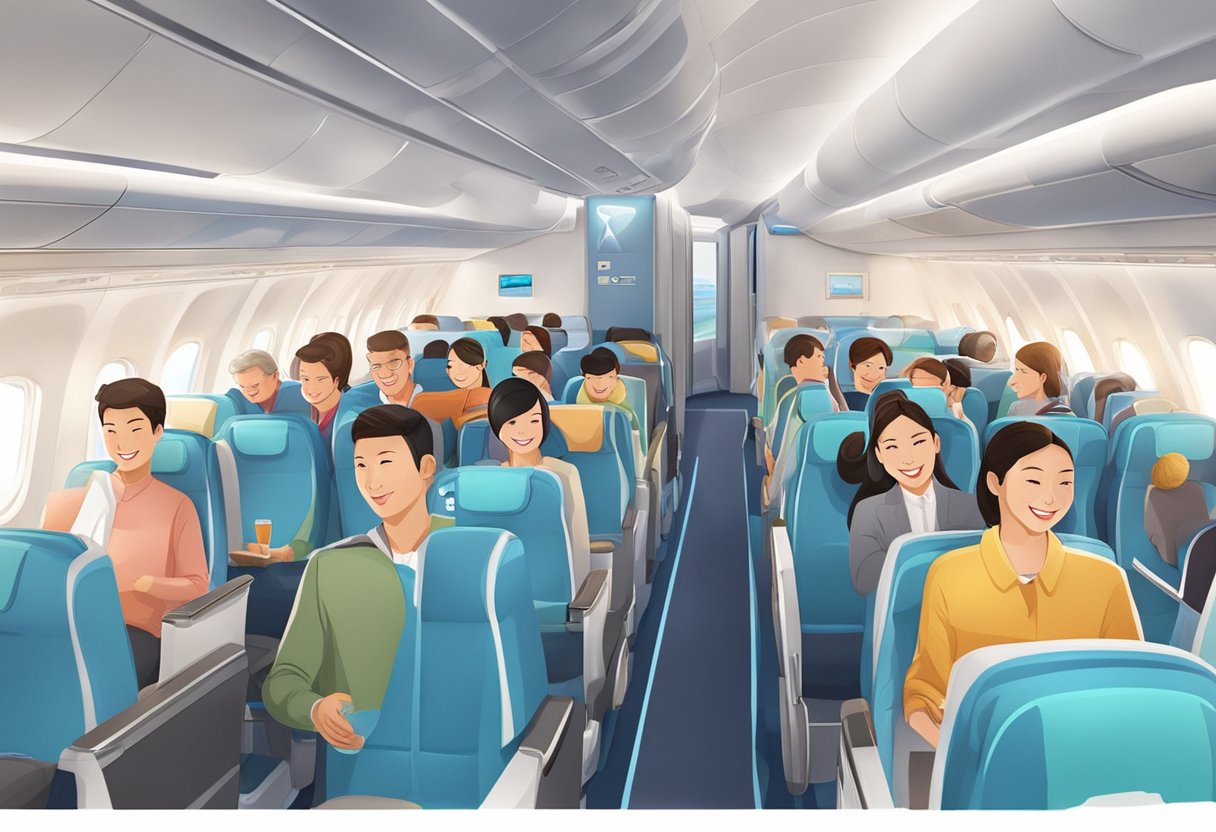 Passengers enjoying in-flight amenities on XiamenAir, with comfortable seating, entertainment, and attentive service