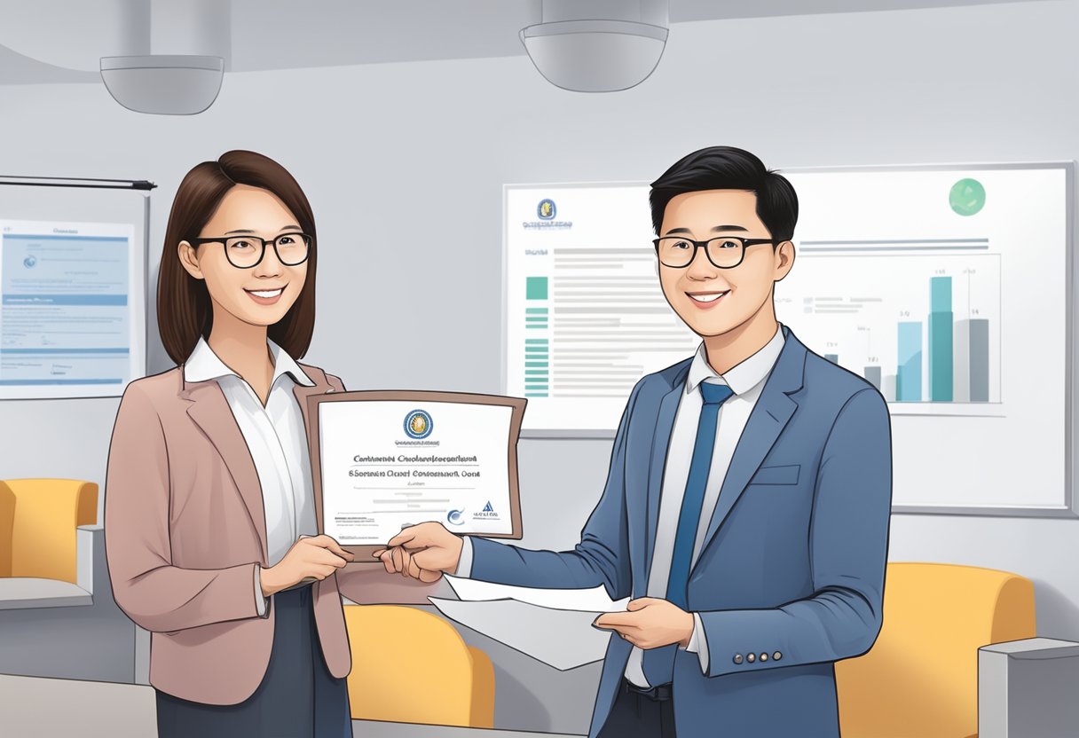 A person receiving their CA certificate from the Institute of Singapore Chartered Accountants