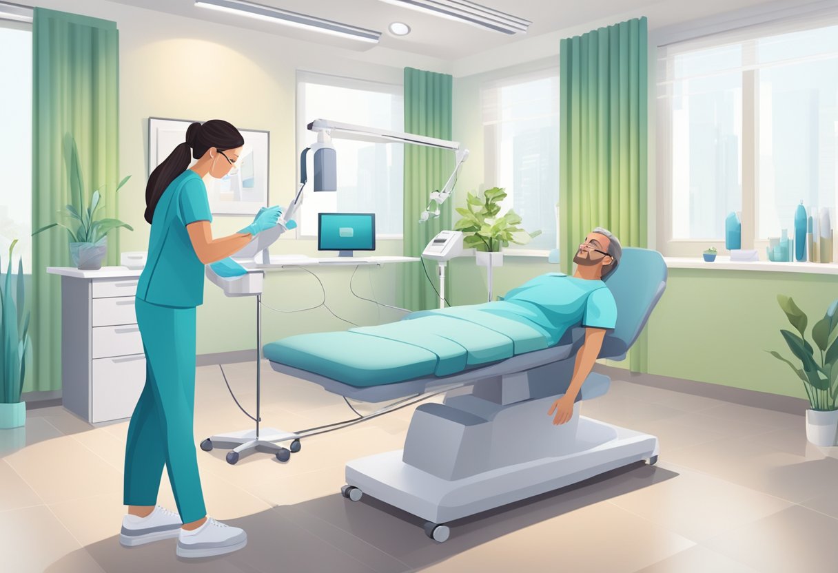 A modern clinic with a professional practitioner administering botox treatment to a patient in a comfortable and clean environment