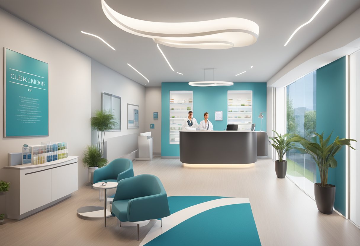 A sleek, modern clinic with a welcoming reception area and informational brochures on Botox treatments displayed prominently