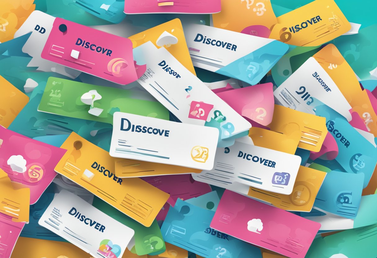 A stack of colorful vouchers with "Discover Singapore" logo, surrounded by question marks