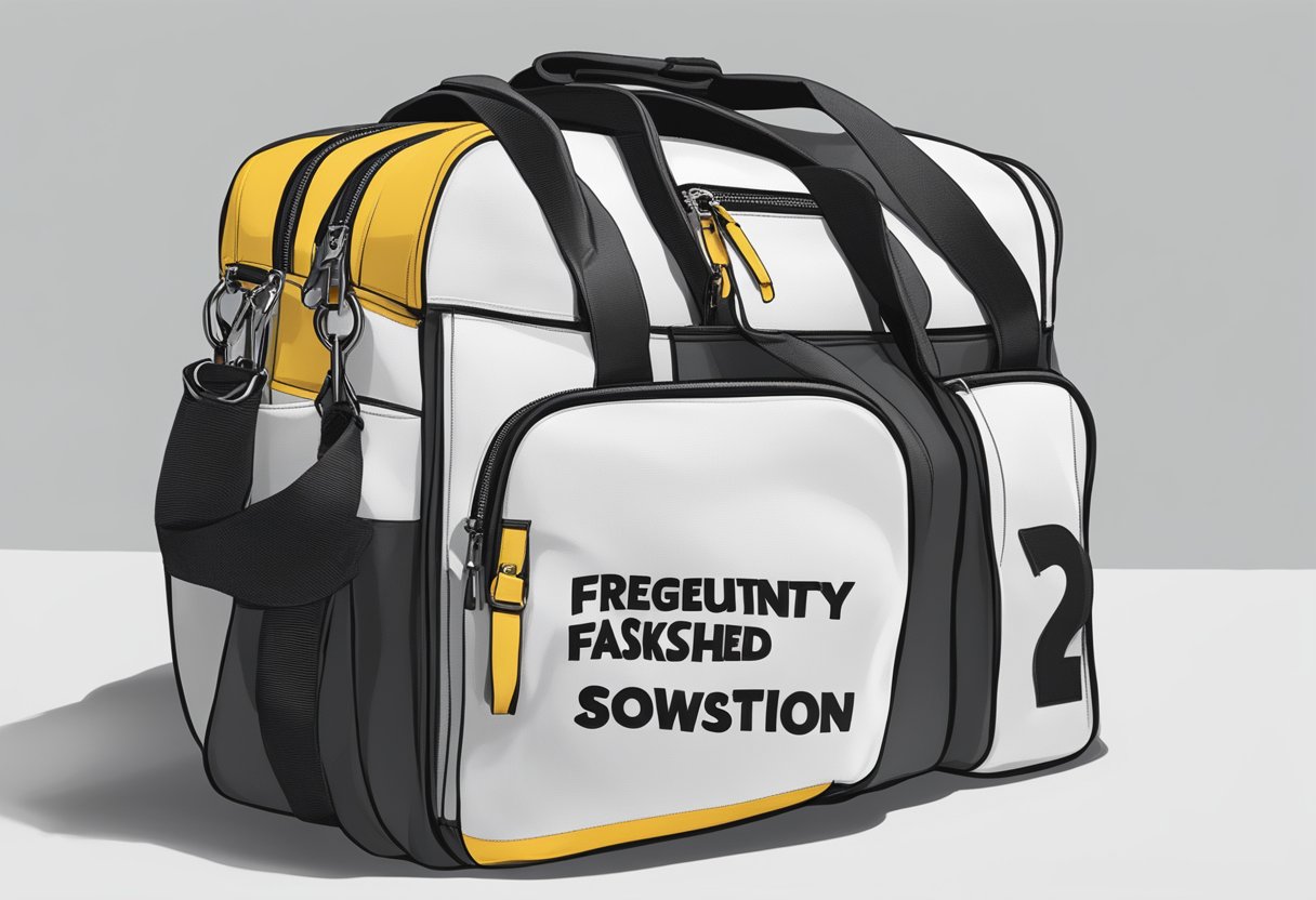 A coach bag displayed on a clean, white background with the words "Frequently Asked Questions" written in bold, black lettering above it