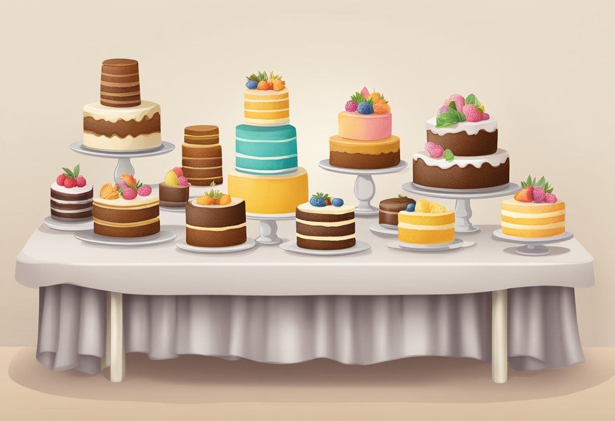 A table with a variety of eggless cakes displayed, a sign with "Frequently Asked Questions" above