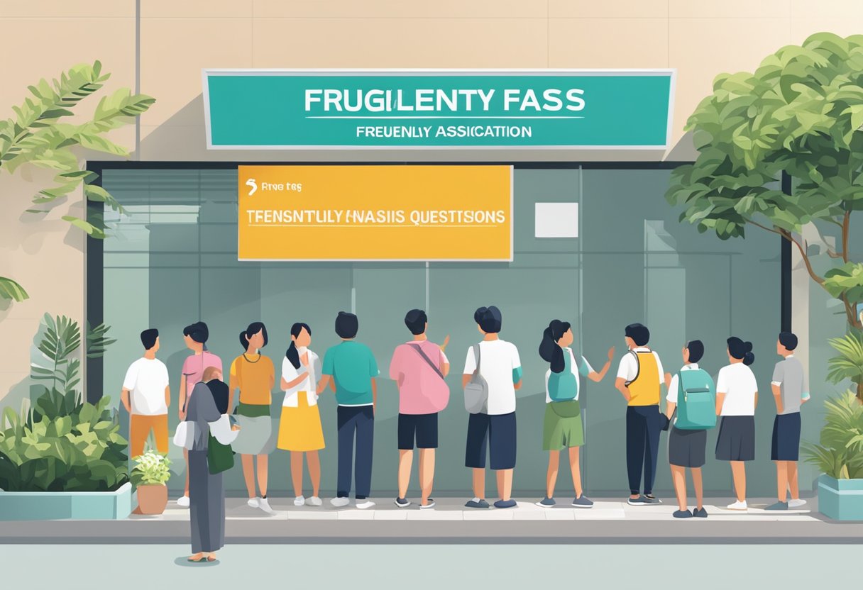 A group of people standing in front of the Singapore Tennis Association office, with a sign displaying "Frequently Asked Questions" prominently on the wall