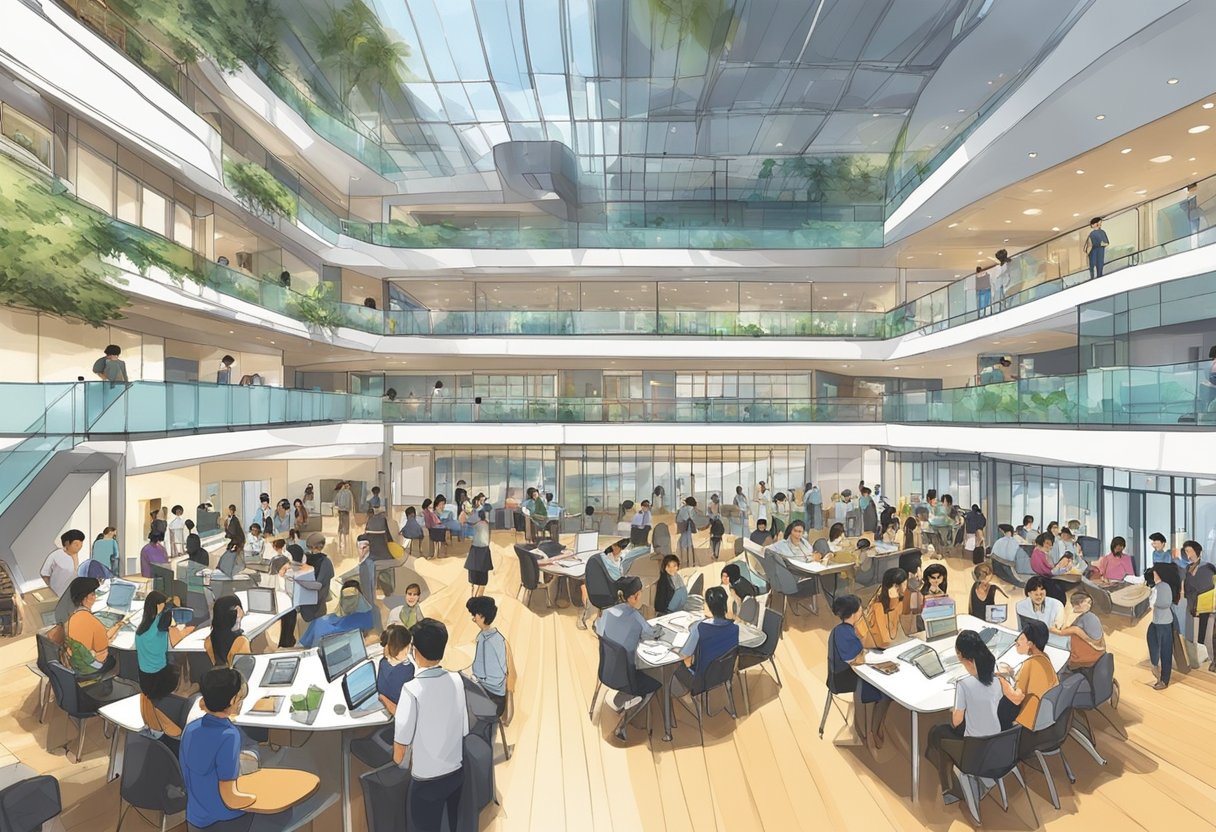 The Singapore Polytechnic Graduates Guild facilities and events are bustling with activity and energy. The space is filled with people networking, attending workshops, and enjoying social gatherings