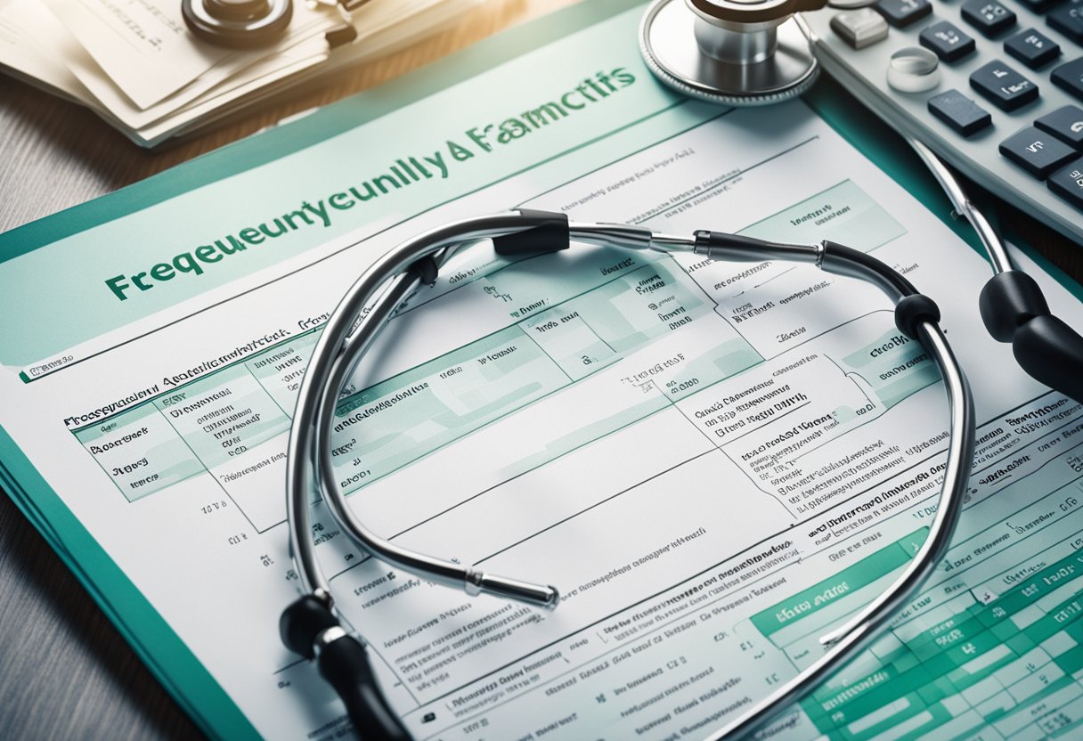 A medical chart with "Frequently Asked Questions Cervical Lymphadenitis" displayed, surrounded by medical equipment and reference materials