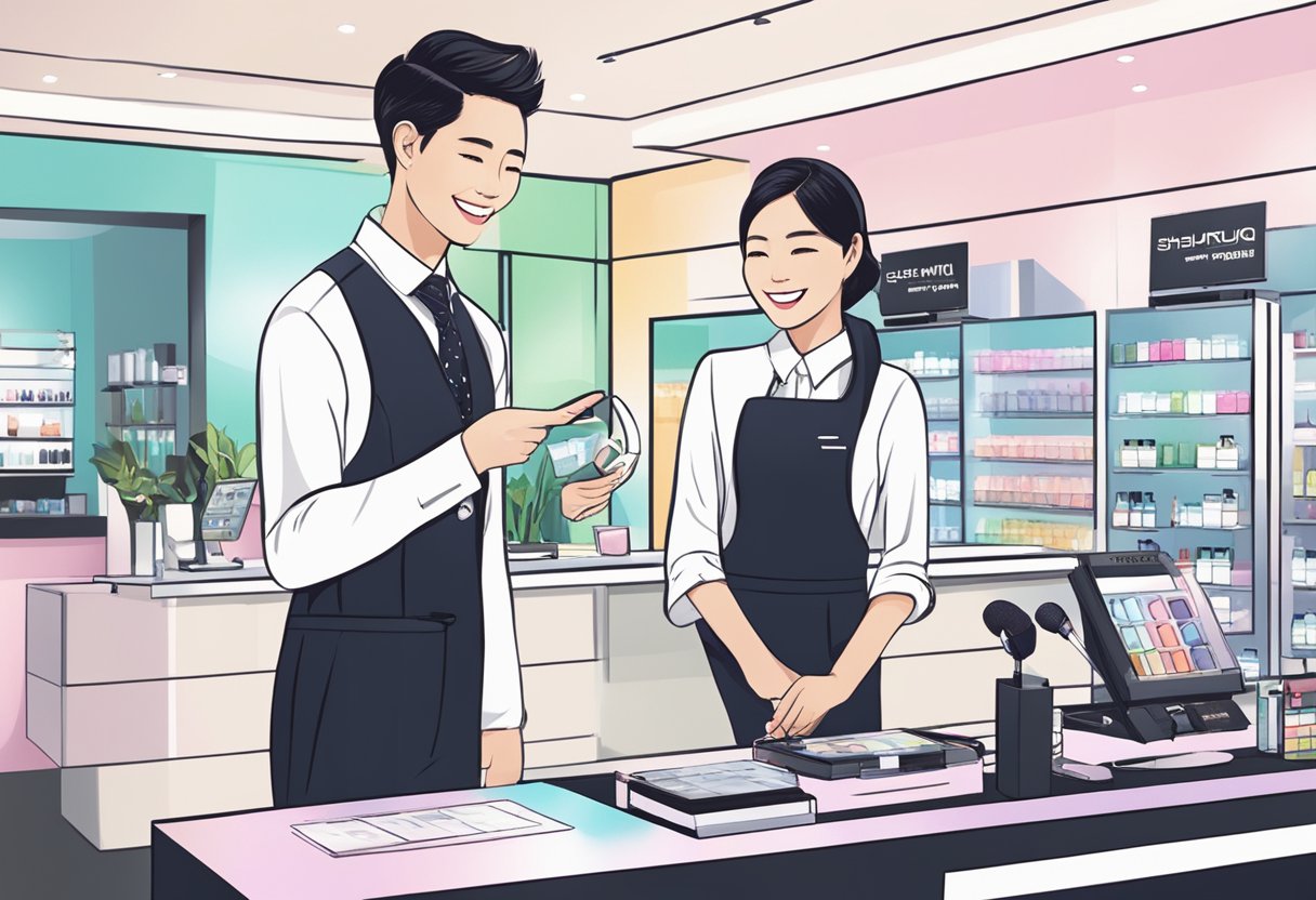 A customer service representative at shu uemura singapore answering questions with a friendly smile