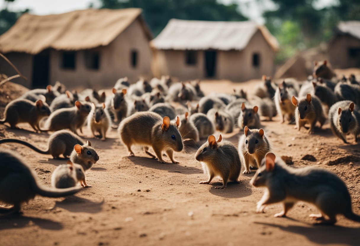 A village landscape with rodents and humans in West Africa