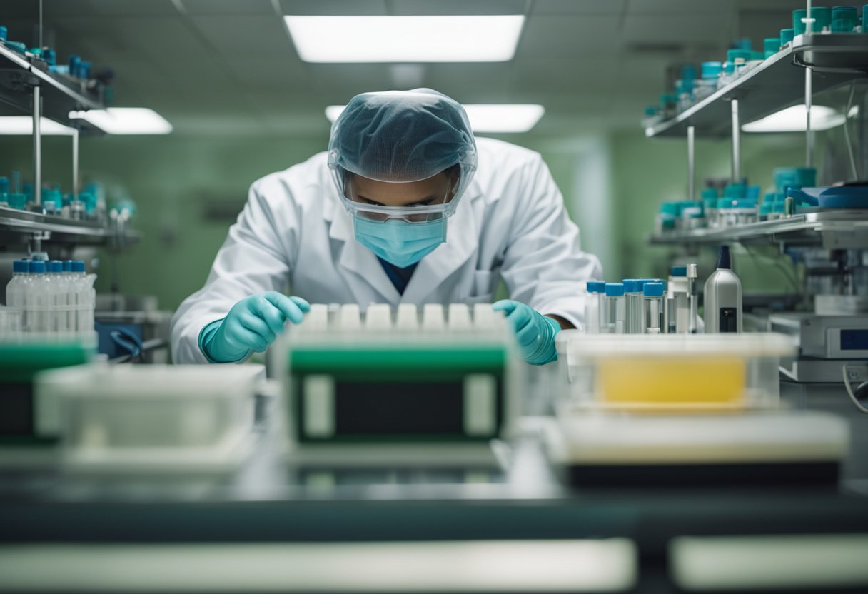 A lab technician conducts diagnostic tests for Lassa fever using specialized equipment and following strict safety protocols