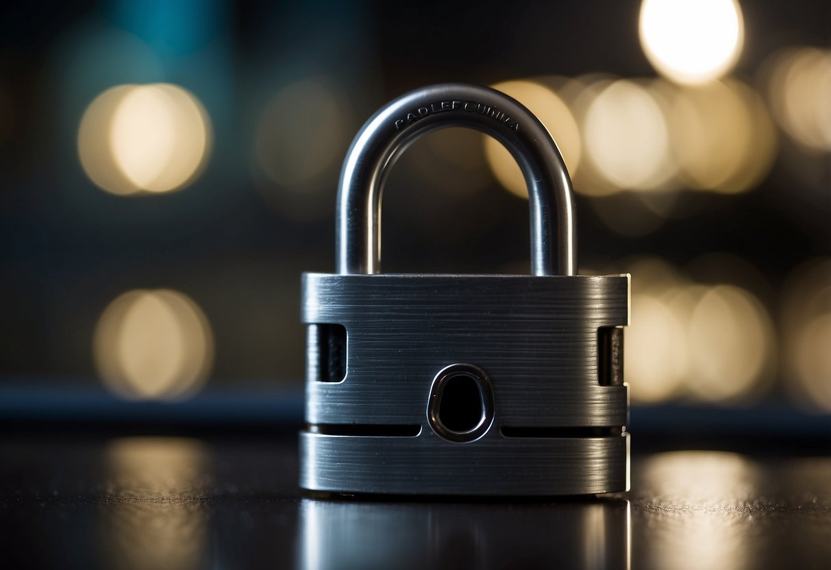 A padlock symbolizing security with a shadowy figure representing fraud lurking in the background