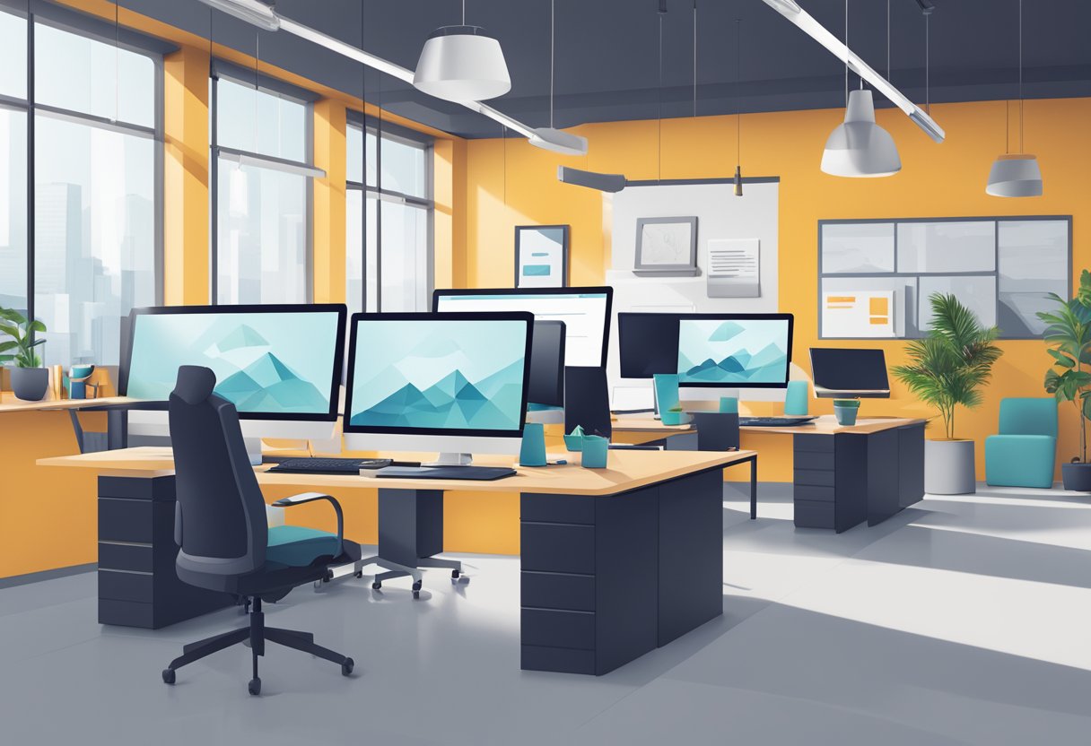 Strategic Digital Marketing's best web design company, Cherry Hill Web Design, is depicted in a modern office setting with sleek computers and creative design tools