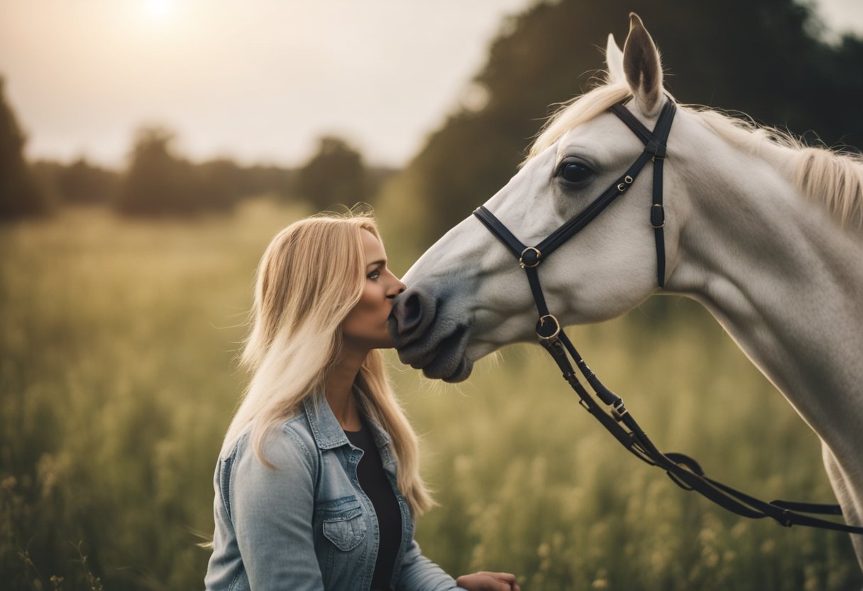 Horse owners and experts share stories in a field. Emotions and insights fill the air