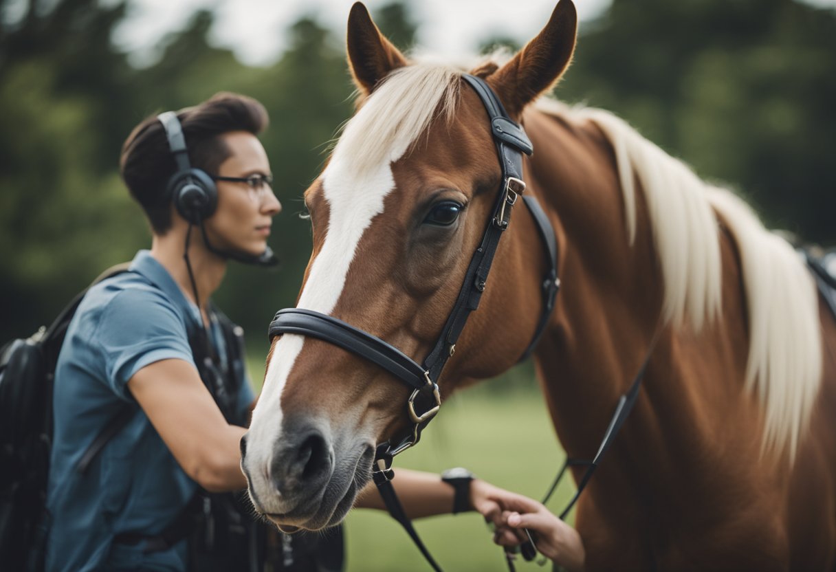 Horse webinar scene: Experts teaching. Interactive learning. Visual aids. Knowledge sharing. Educational atmosphere