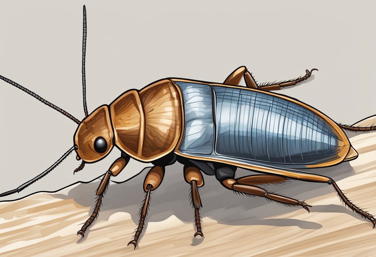 A German cockroach is spotted. A pest control professional implements long-term prevention and control measures. Baits, traps, and sealing entry points are utilized