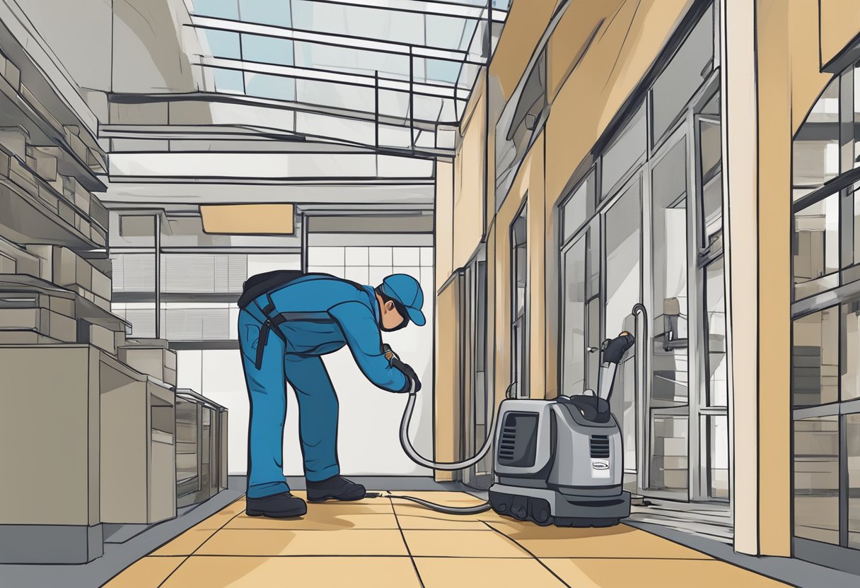 A pest control technician inspects a commercial property in Sydney, checking for signs of common pests and implementing long-term prevention measures