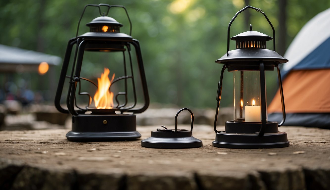 The campground amenities at Buttermilk Falls State Park include picnic tables, fire pits, and lantern hooks