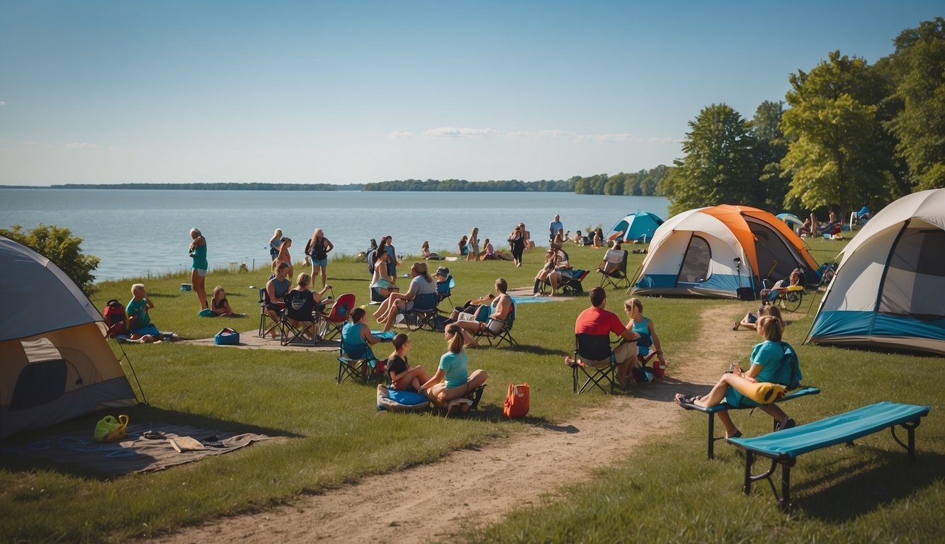 People enjoying activities and recreation at Lake Erie State Park camping