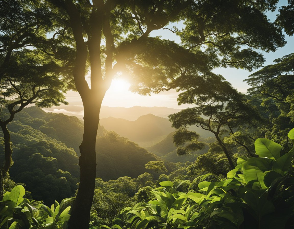 The sun shines brightly over lush green forests and clear blue skies, with a gentle breeze blowing through the landscape. It's the perfect time to visit Costa Rica for the first time