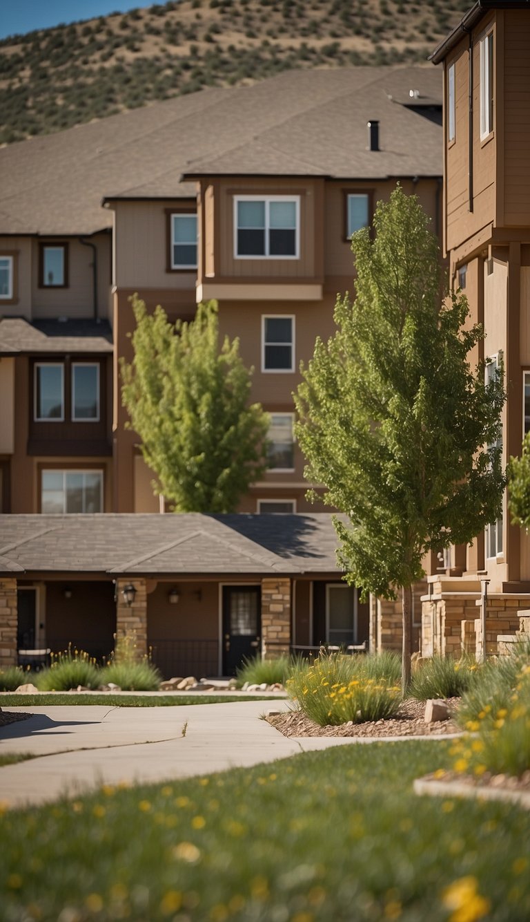 A row of low-income housing projects in Adams County, Colorado, with additional support services nearby