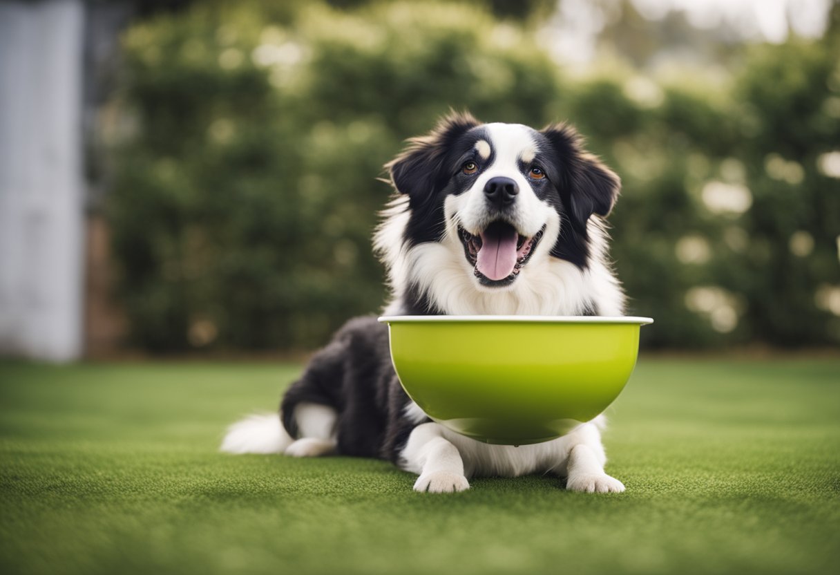 A variety of dog breeds enjoying specific nutrition, each with their own unique food bowl