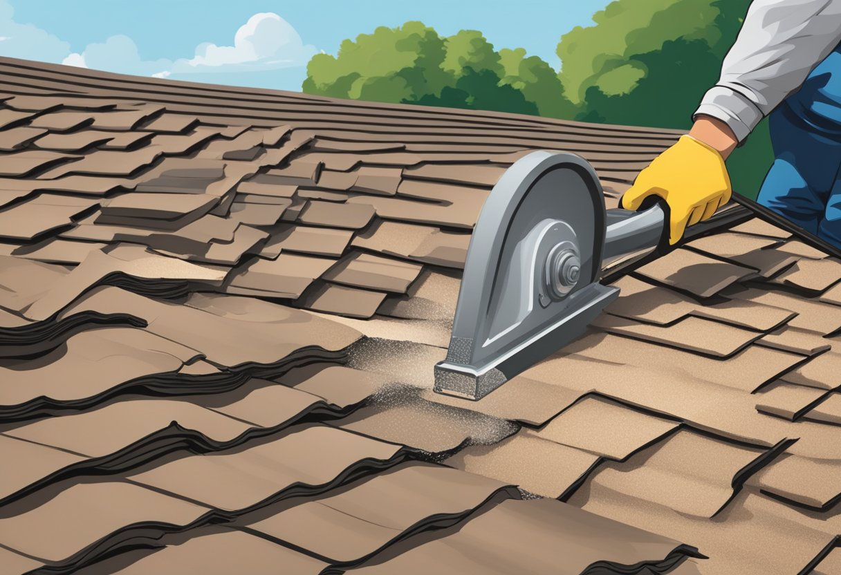 A roofer carefully selects durable materials for a lasting roof repair in Sugar Land, TX. The emergency roofing service ensures quality and reliability