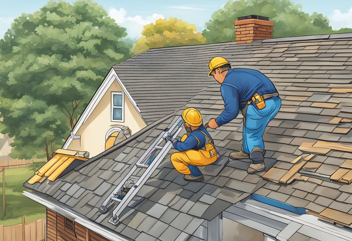 A maintenance crew inspects and repairs a roof in Sugar Land, TX to prevent future emergencies