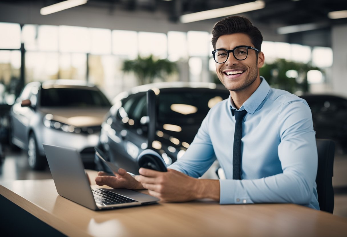 A customer receiving after-sales service and warranty information for purchasing a used car