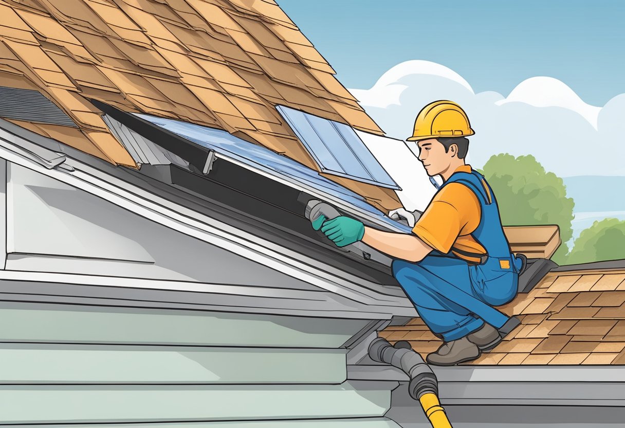 A roofer installs roof vents on a house in Sugar Land, TX, following best practices for ventilation. The vents are positioned strategically to maximize airflow and prevent moisture buildup