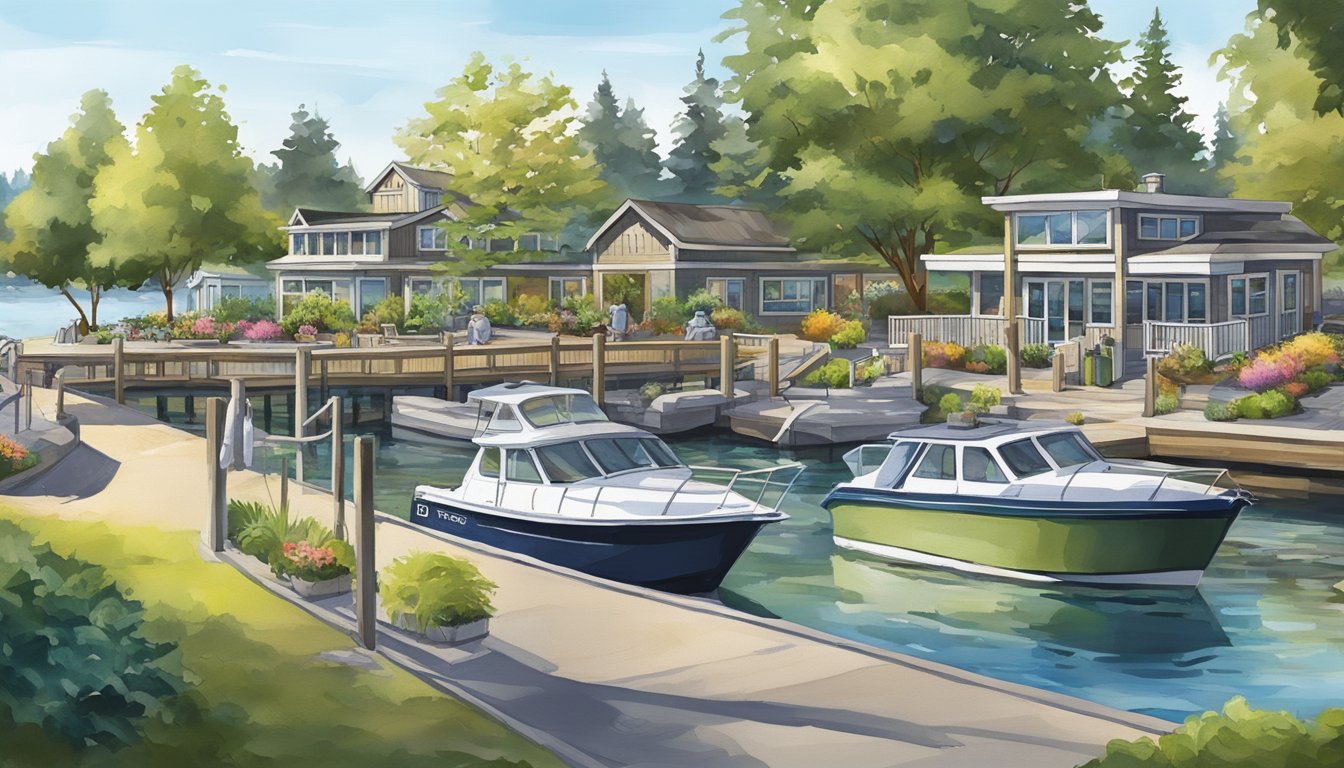 The waterfront Marina Park in Downtown Kirkland is a cozy 3.6-acre paradise with lush greenery, a sandy beach, and a picturesque view of the marina