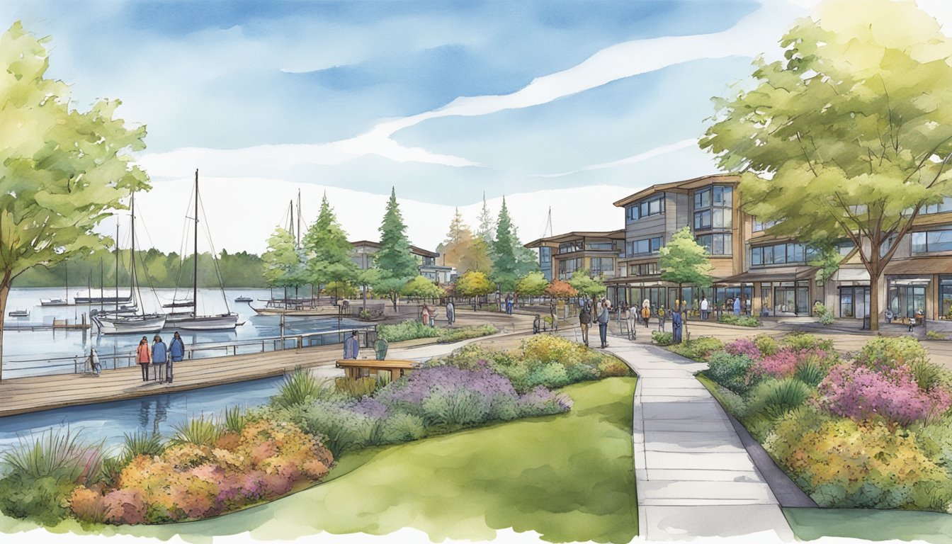 A serene 3.6-acre waterfront park, Marina Park in Downtown Kirkland, exudes a cozy paradise with its rich history