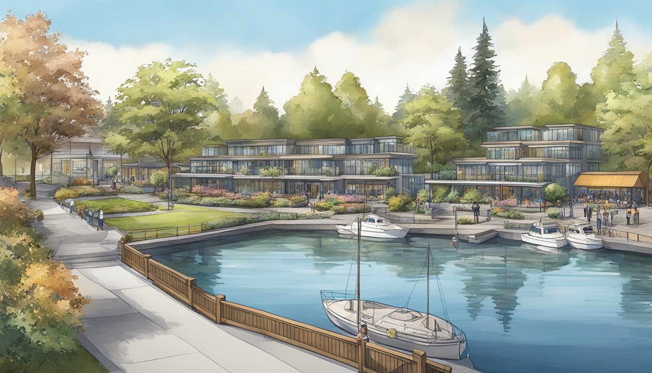 A serene 3.6-acre waterfront park in downtown Kirkland, featuring a marina and cozy atmosphere