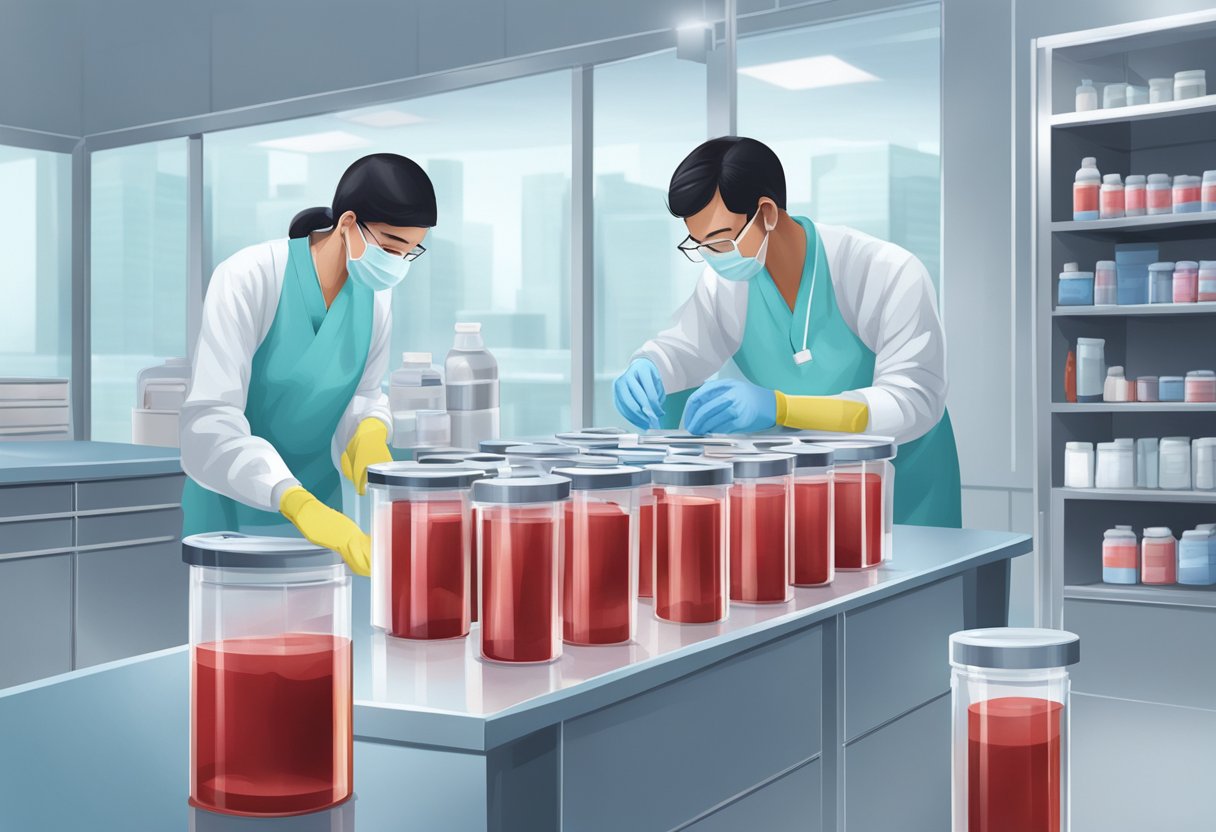 A vial of blood being collected in a sterile environment in Singapore