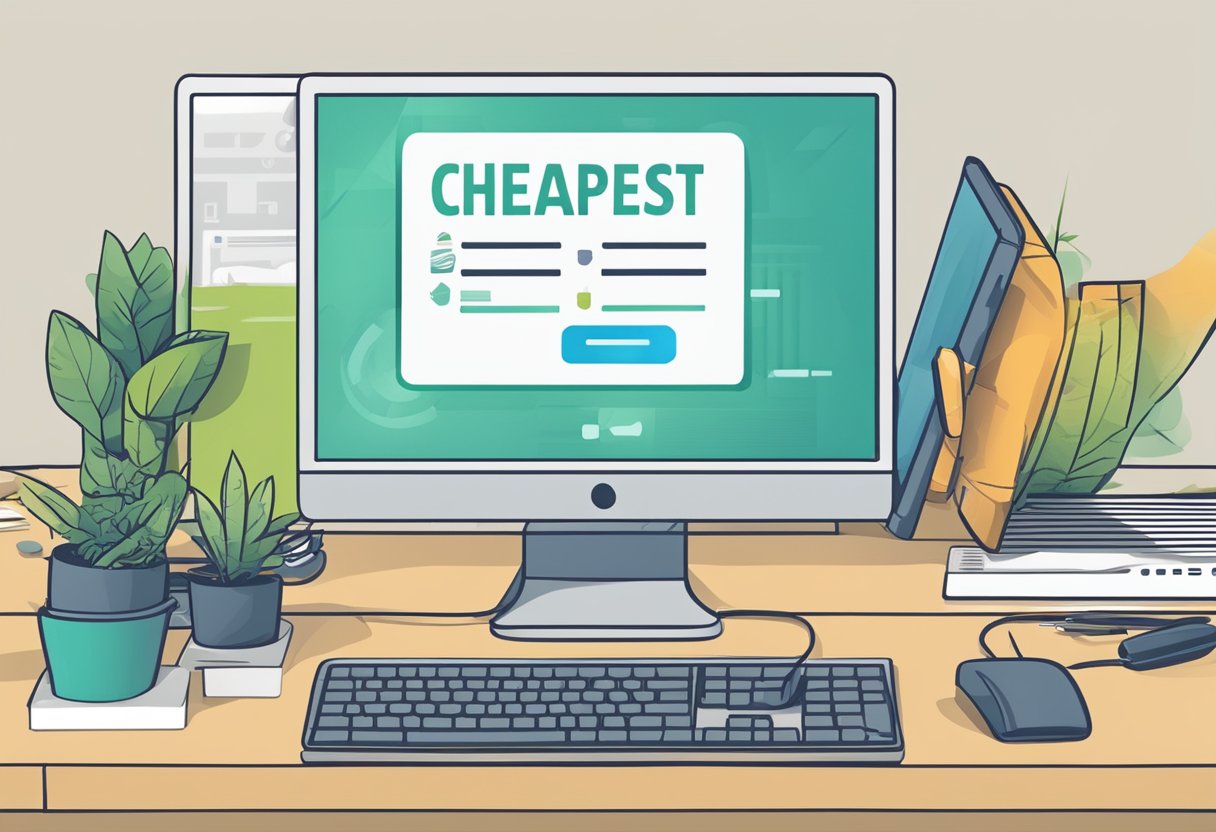 A hand reaching for a labeled "Cheapest Broadband Plan" among various options on a computer screen