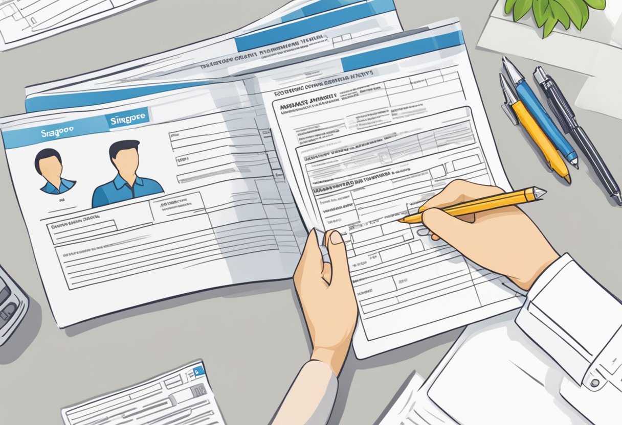 A person fills out a Singapore tourist visa application form