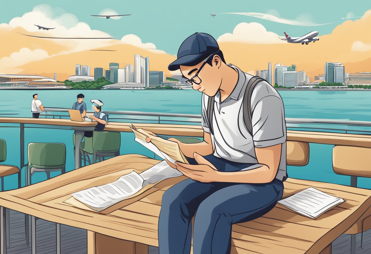 A person reading a list of frequently asked questions about applying for a Singapore tourist visa