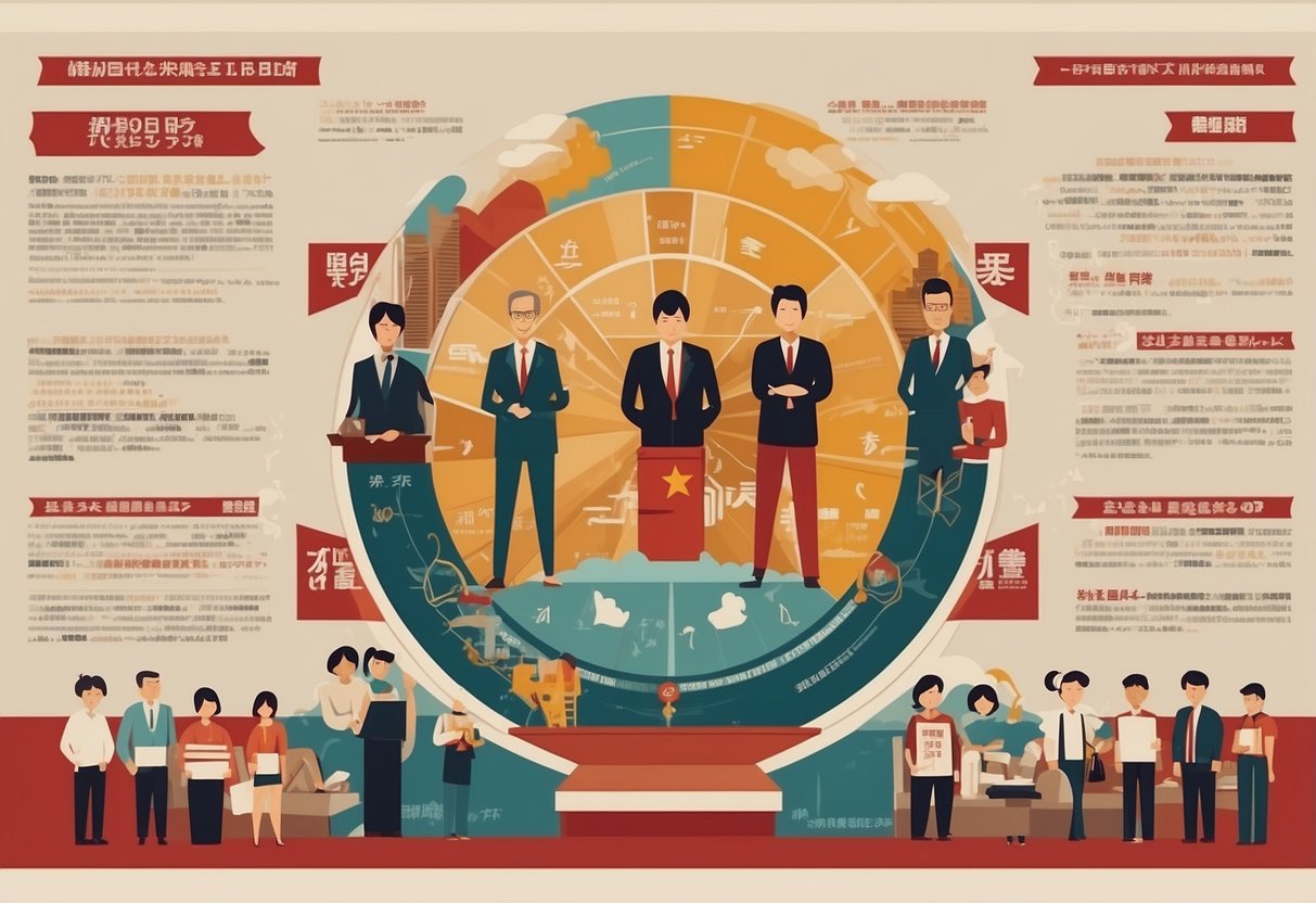 The Singapore pledge in Chinese, surrounded by frequently asked questions, with a diverse group of people in the background