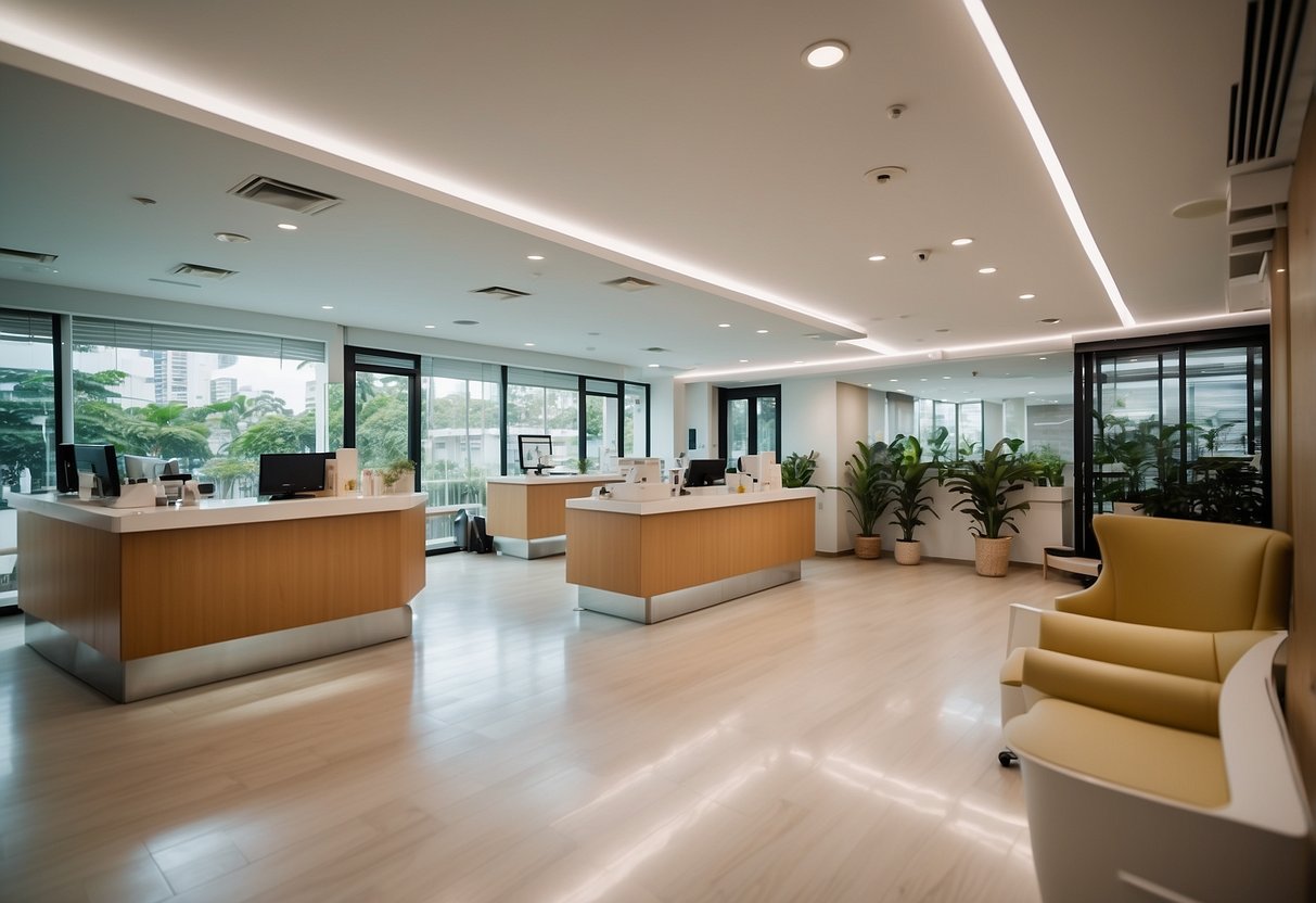 A bright and modern veterinary clinic in Singapore, with a welcoming reception area, examination rooms, and a dedicated space for pet wellness and preventive care services