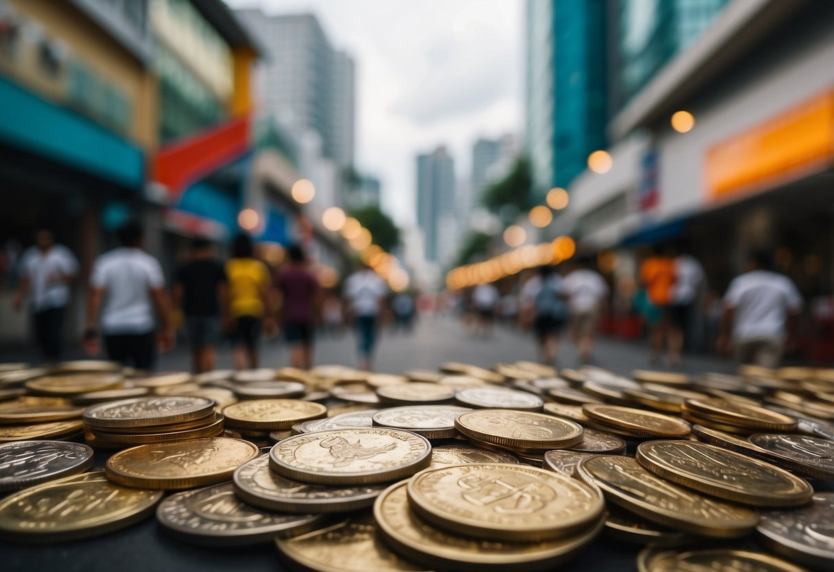 A token travels through Singapore's bustling streets and into a bustling market