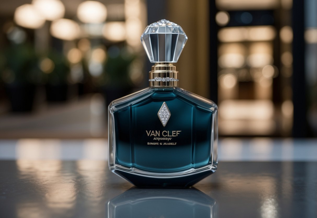 A display of Van Cleef and Arpels Singapore FAQ signage with elegant branding and a clean, modern aesthetic