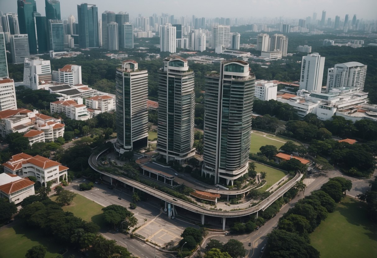 An aerial view of Anson Road with the iconic International Plaza building in Singapore